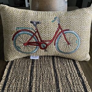 Hampton Bay Beige Raffia Bicycle Outdoor Lumbar Throw Pillow Woven 11.5" X 18"